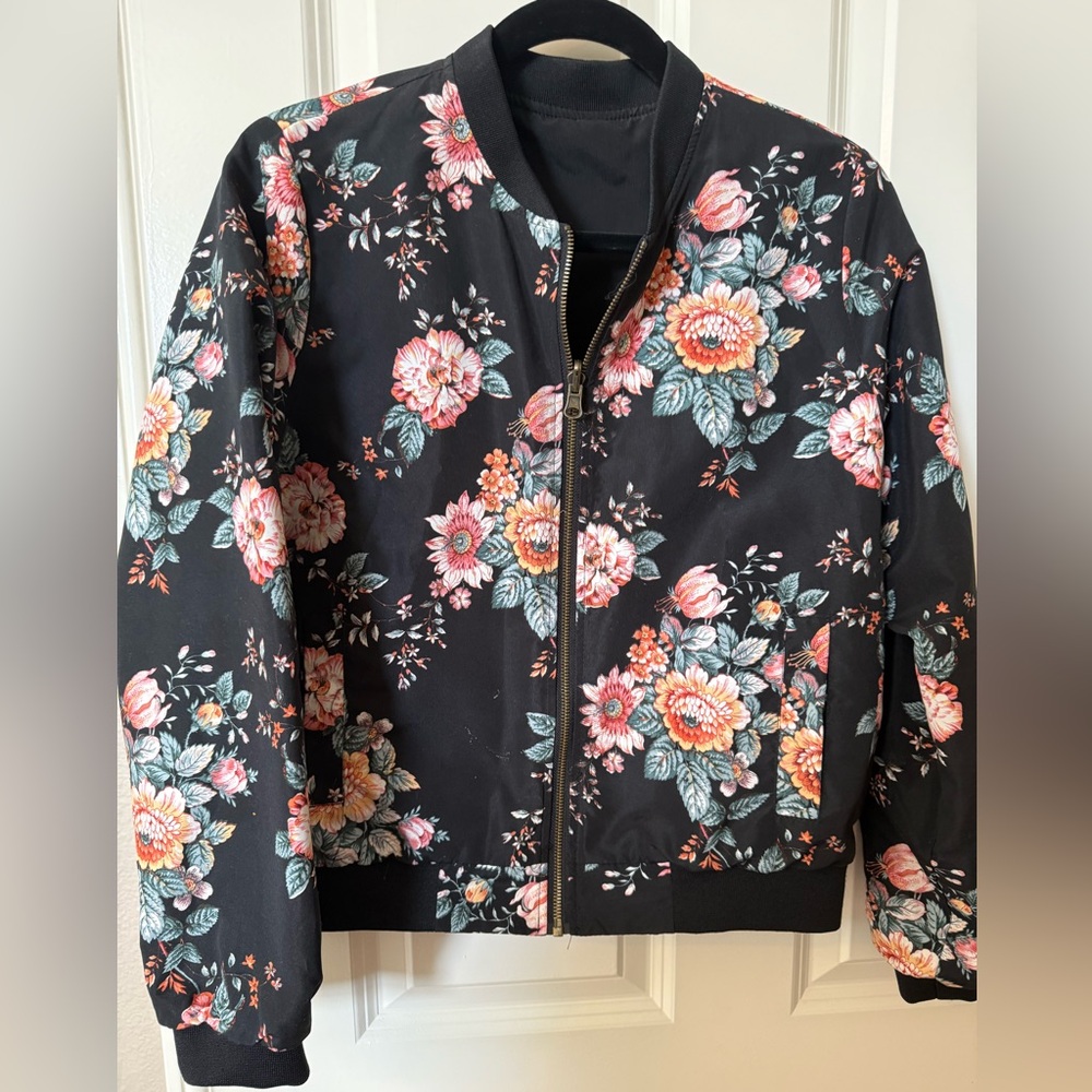 Floral Black Bomber Jacket